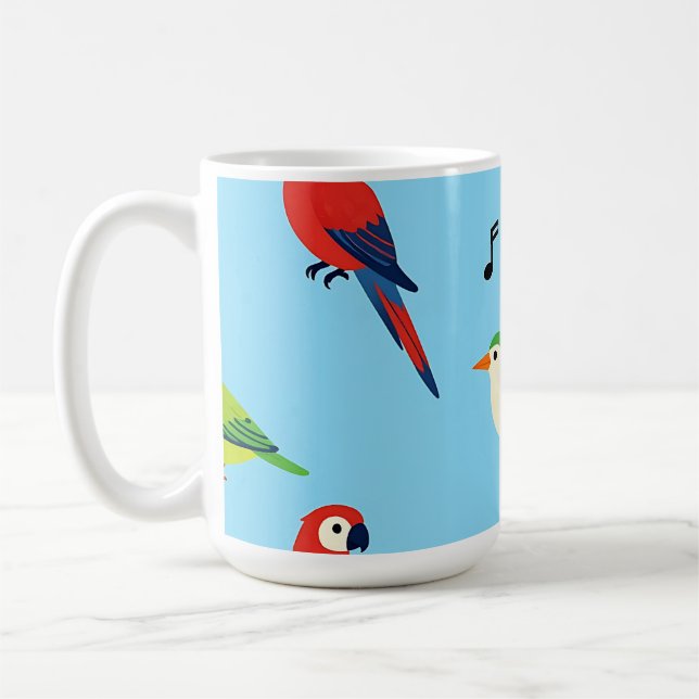 Colorful Tropical Birds Pattern Coffee Mug (Left)