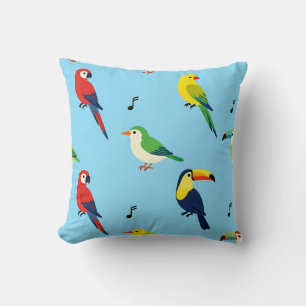 Colorful Tropical Birds Pattern Cushion