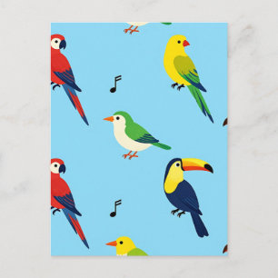 Colorful Tropical Birds Pattern Postcard