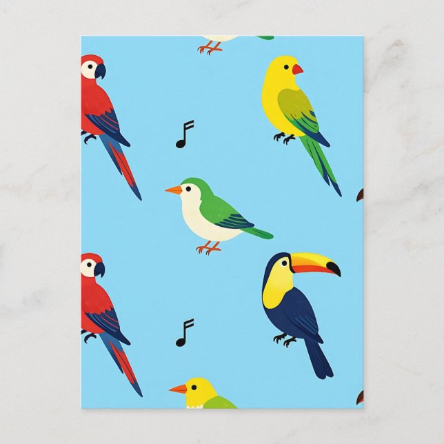 Colorful Tropical Birds Pattern Postcard (Front)