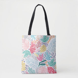 Colorful Tropical Collage Patterned Tote Bag