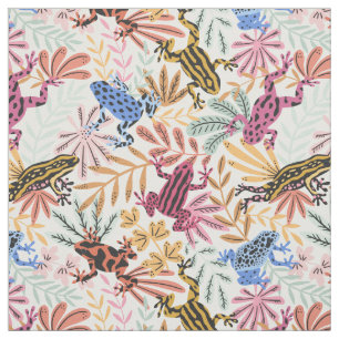 Colorful tropical dart frogs fabric
