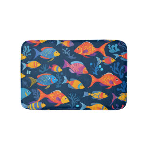 Colorful tropical fish bath mat