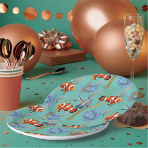 Colorful Tropical Fish Pattern Paper Plate