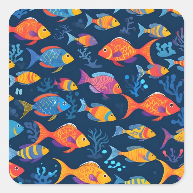 Colorful tropical fish  square sticker (Front)