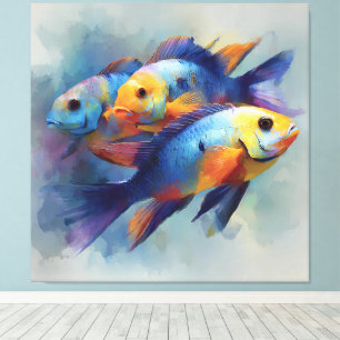 Colorful Tropical Fish Triptych Canvas Wall Art