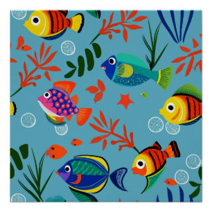 Colorful Tropical Fish Underwater Pattern Poster