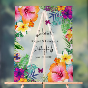 Colorful tropical Floral Frosted Wedding Welcome Acrylic Sign