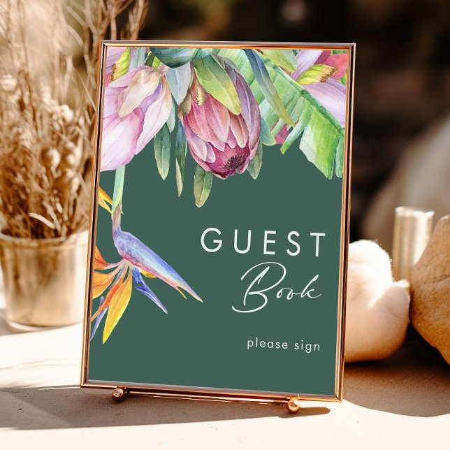 Colorful Tropical Floral | Green Guest Book Sign (Creator Uploaded)