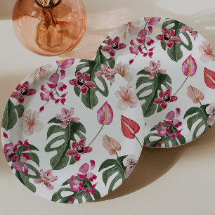 Colorful Tropical Floral Paper Plate