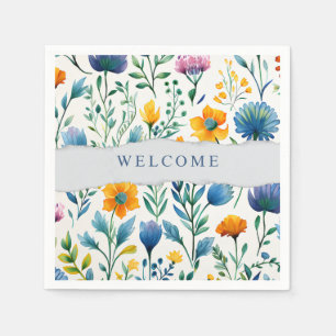 Colorful Tropical Floral Watercolor Welcome Paper Napkin