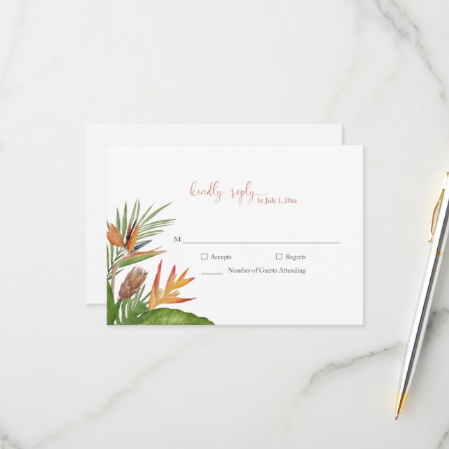Colorful Tropical Floral Wedding RSVP (Front/Back In Situ)