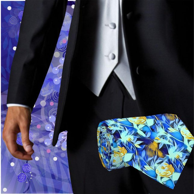 Colorful Tropical Flowers Floral Artistic Neck Tie (Make an impression with this stylish men's abstract floral fashion necktie. Great for the office)