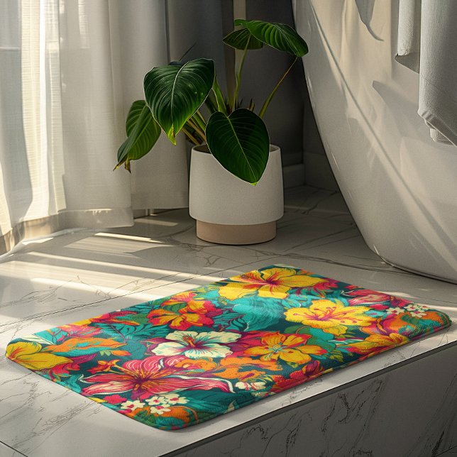 Colorful Tropical Flowers Pattern Bath Mat (Creator Uploaded)