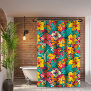 Colorful Tropical Flowers Pattern Shower Curtain
