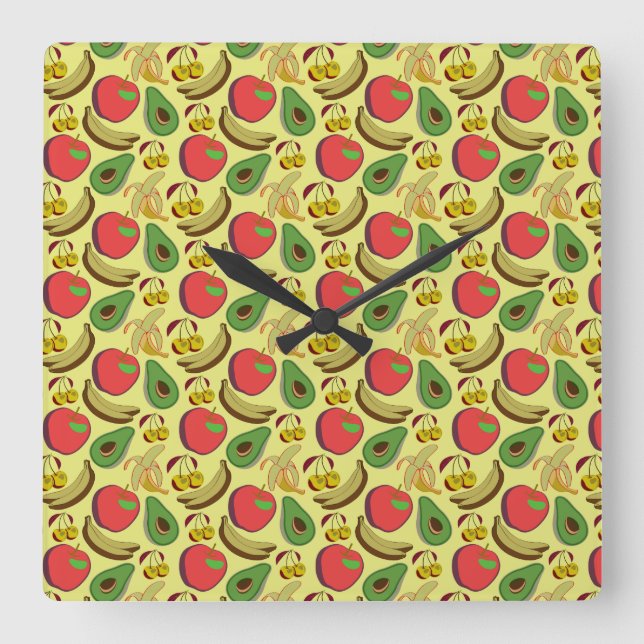 Colorful tropical fruit seamless pattern square wall clock (Front)