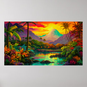 Colorful Tropical Island Paradise   Poster