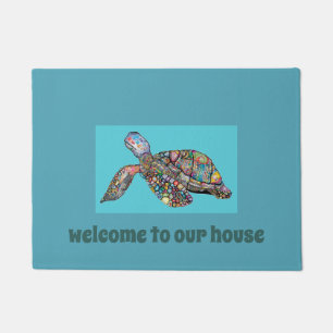 Colorful Tropical Sea Turtle Welcome Doormat