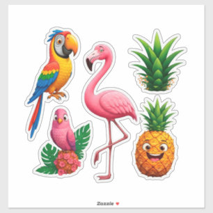 Colorful Tropical Sticker Set With Parrot