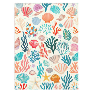 Colorful Tropical Summer Coral Seashell Tablecloth