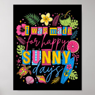 Colorful tropical summer happy quote beach surf poster