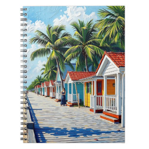 Colorful Tropical Vibrant Beach Huts Notebook