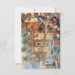 Colorful Tropical Waterfront Village Thank You Card