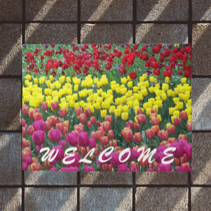 Colorful Tulip Garden Floral Welcome Doormat