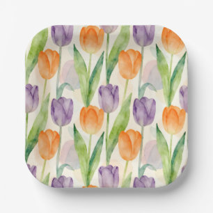 Colorful Tulip Pattern Paper Plate