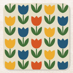 Colorful Tulip Pattern Square Paper Coaster