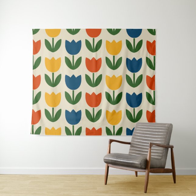Colorful Tulip Pattern Tapestry (In Situ (Horizontal))
