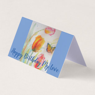 Colorful Tulip Watercolor Art Love Birthday Card