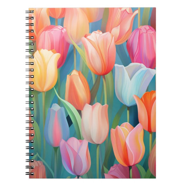 Colorful Tulips Art Pattern Notebook (Front)