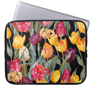 Colorful tulips, isolated black background. laptop sleeve
