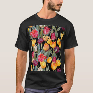 Colorful tulips, isolated black background. T-Shirt
