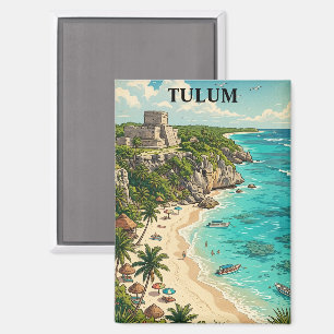 Colorful Tulum Mexico Vacation Retro Travel Magnet