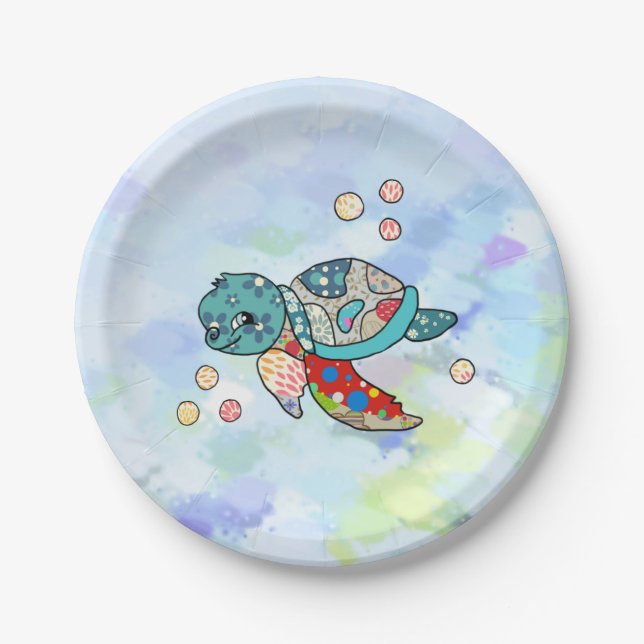 colorful turtle  paper plate (Front)