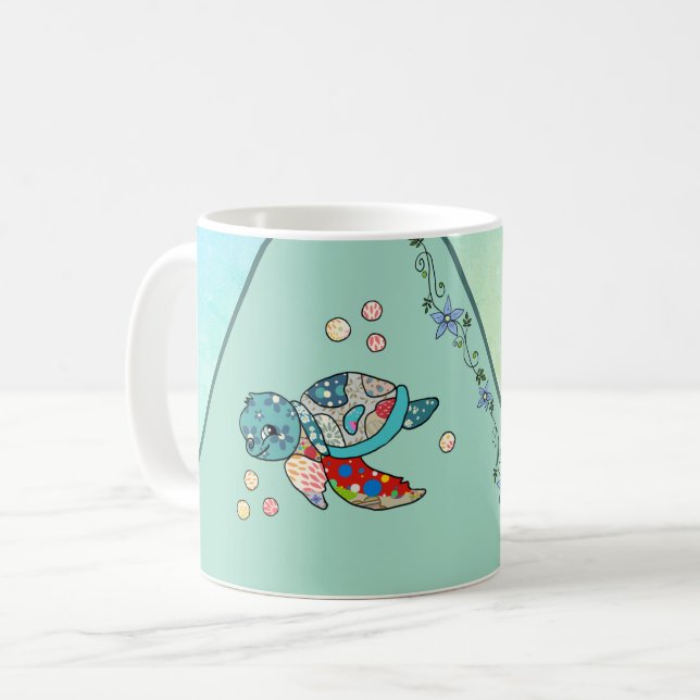 colorful turtle personalized coffee mug (Front Left)