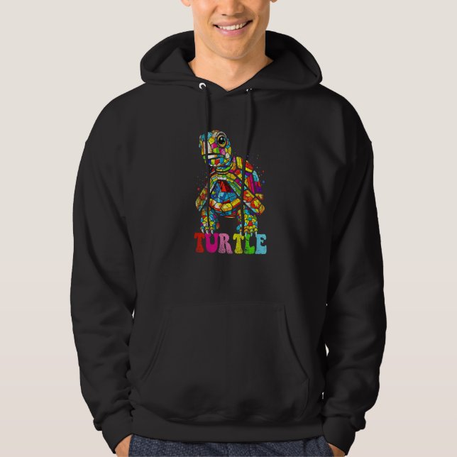 colorful Turtle Retro Throwback Sea Vacation Psych Hoodie (Front)
