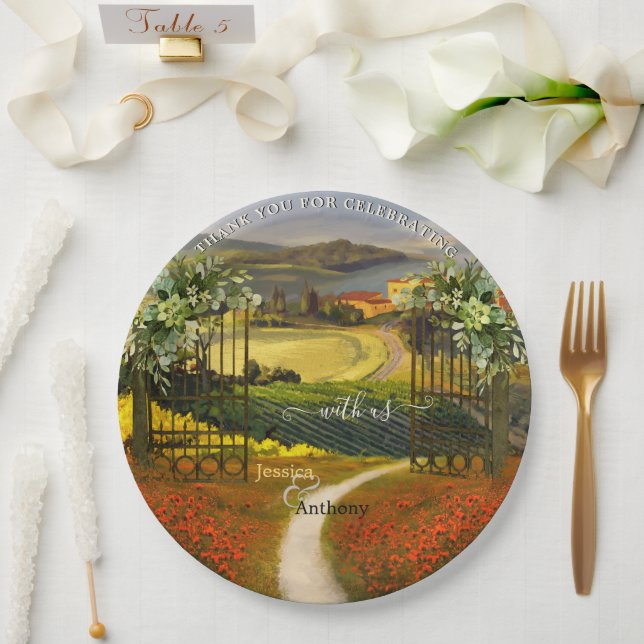 Colorful Tuscan Landscape Wedding  Paper Plate (Wedding)