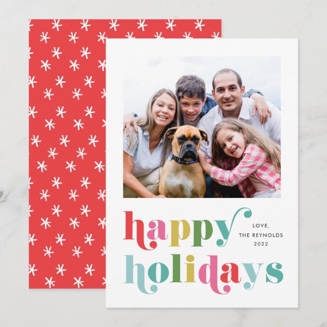 Colorful Type Modern Photo Happy Holiday Card (Front/Back)