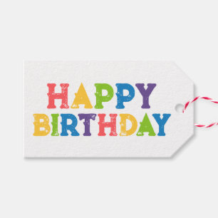 Colorful Typography Happy Birthday Gift Tag
