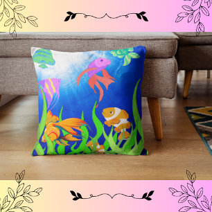 Colorful Under The Ocean Fishes Cushion