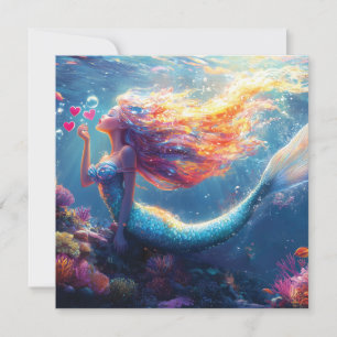 Colorful Underwater Mermaid Illustration Holiday Card