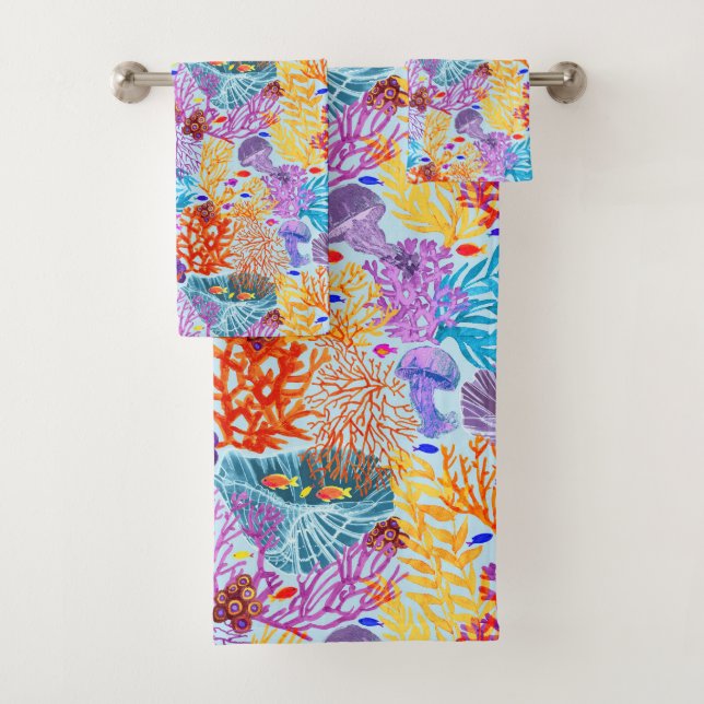 Colorful Underwater World Bath Towel Set (Insitu)