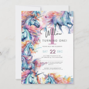 Colorful Unicorn First Birthday Invitation
