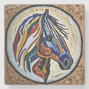 Colorful Unique Horse Faux Mosaic Art Stone Coaster
