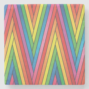Colorful Up and Down Zig-Zag Stripes Stone Coaster