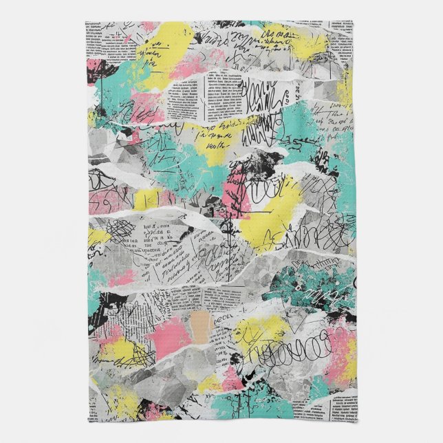 Colorful Urban Graffiti Pattern (3) Tea Towel (Vertical)