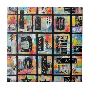 Colorful Urban Graffiti Pattern (5) Ceramic Tile